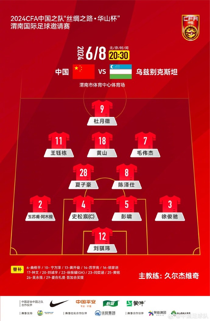 中国U-19男足对阵乌兹别克斯坦首发名单