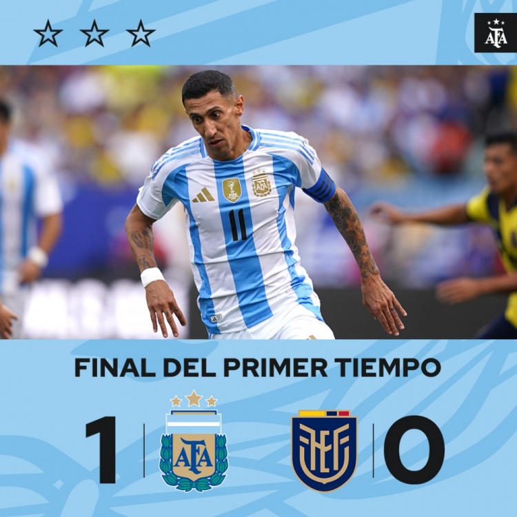 半场-阿根廷暂1-0厄瓜多尔 迪马利亚破门+任意球中框梅西替补