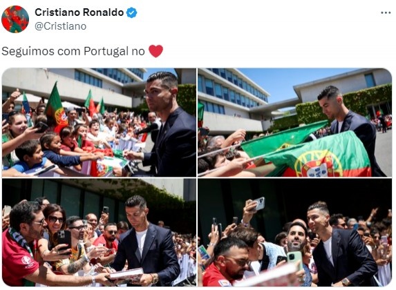 C罗晒照感谢球迷热情欢迎：继续对葡萄牙的爱