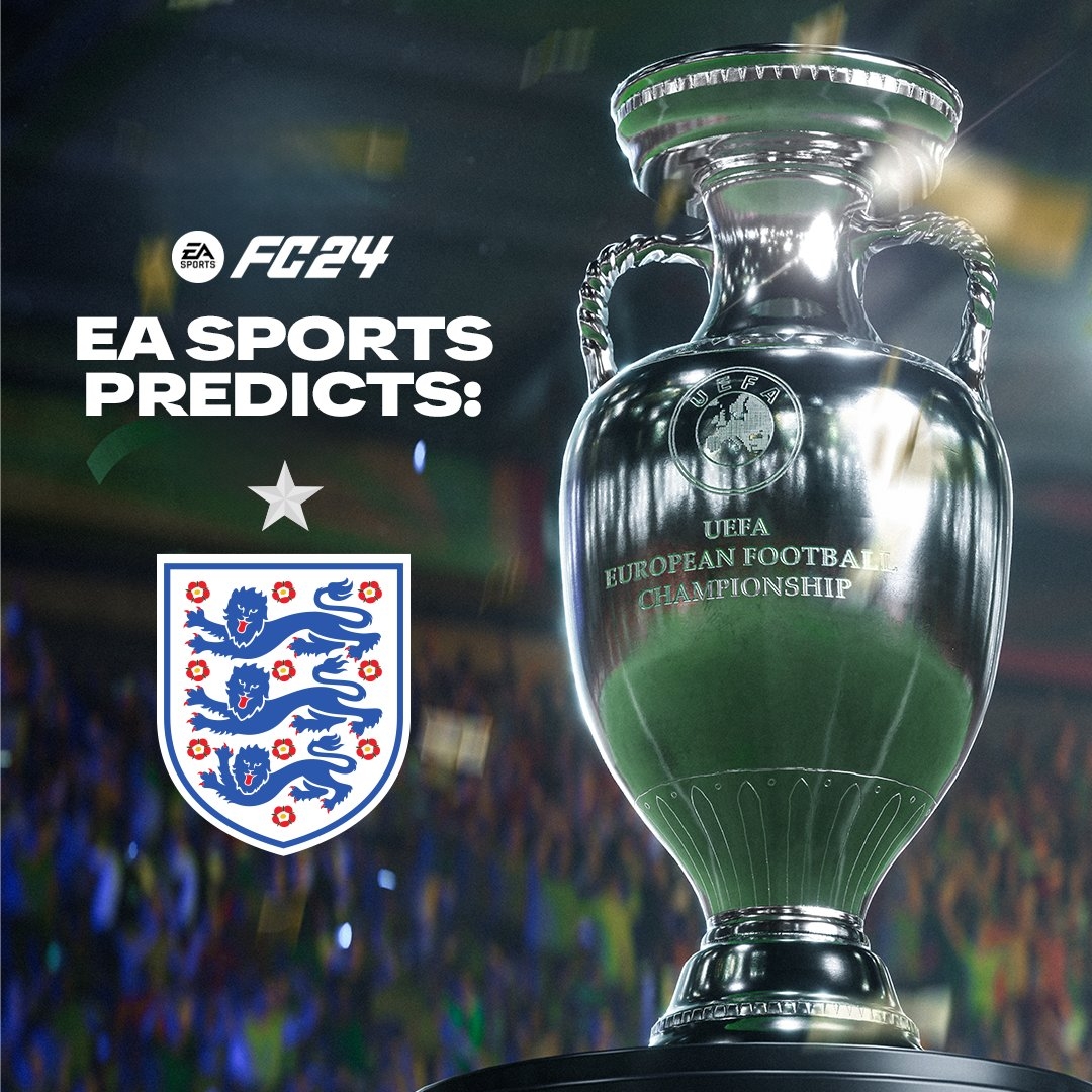 曾预测对前4届世界杯EA预测英格兰本届欧洲杯夺冠，凯恩决赛进球
