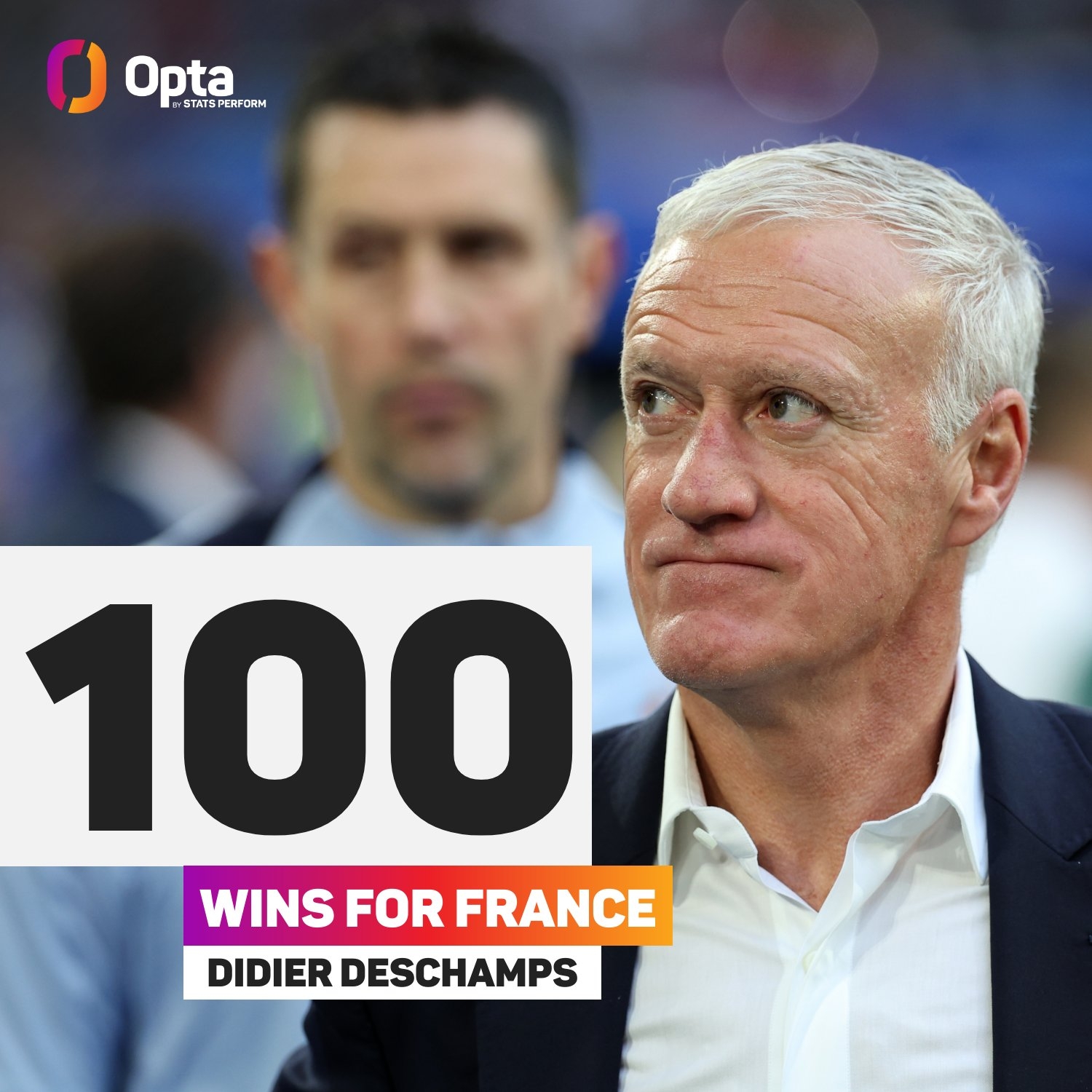 德尚执教法国队赢下第100场胜利，是执教法国队胜场最多教练