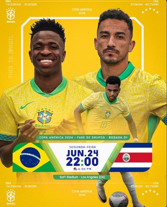 巴西国家队晒对阵哥斯达黎加海报：维尼修斯&罗德里戈出镜