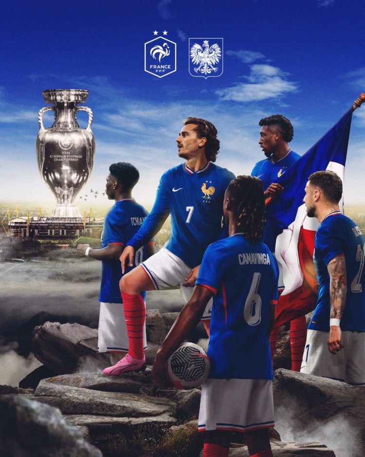 法国队晒最后一轮小组赛海报：球员们眺望德劳内杯